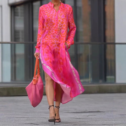 Damen Maxikleid mit Animalprint und Knopfleiste Modern - BerlinGlamour