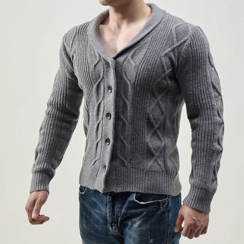 Herren Strickjacke Modisch Kabelmuster Knopfleiste