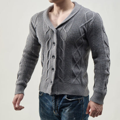 Herren Strickjacke Modisch Kabelmuster Knopfleiste