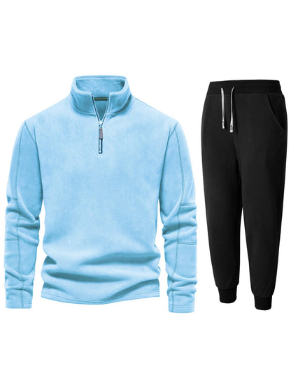 Herren Fleecejacke Kurz mit Jogginghose Bequem Schwarz