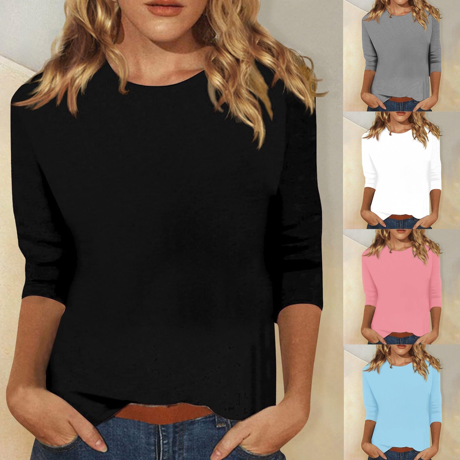 Damen T-Shirt Rundhals Einfarbig Kurzarm - BerlinGlamour