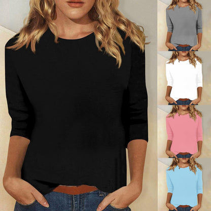 Damen T-Shirt Rundhals Einfarbig Kurzarm - BerlinGlamour
