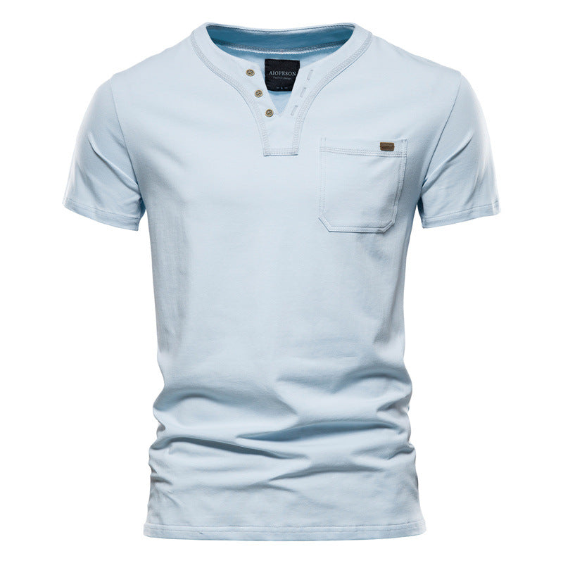 Herren Kurzarm-Shirts Modern mit Brusttasche und Henley-Ausschnitt