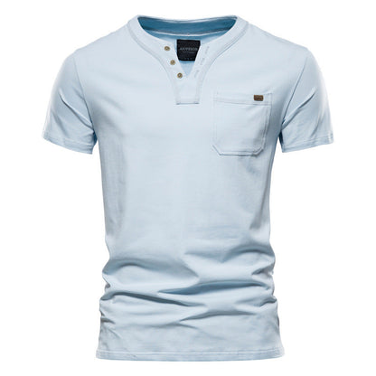 Herren Kurzarm-Shirts Modern mit Brusttasche und Henley-Ausschnitt