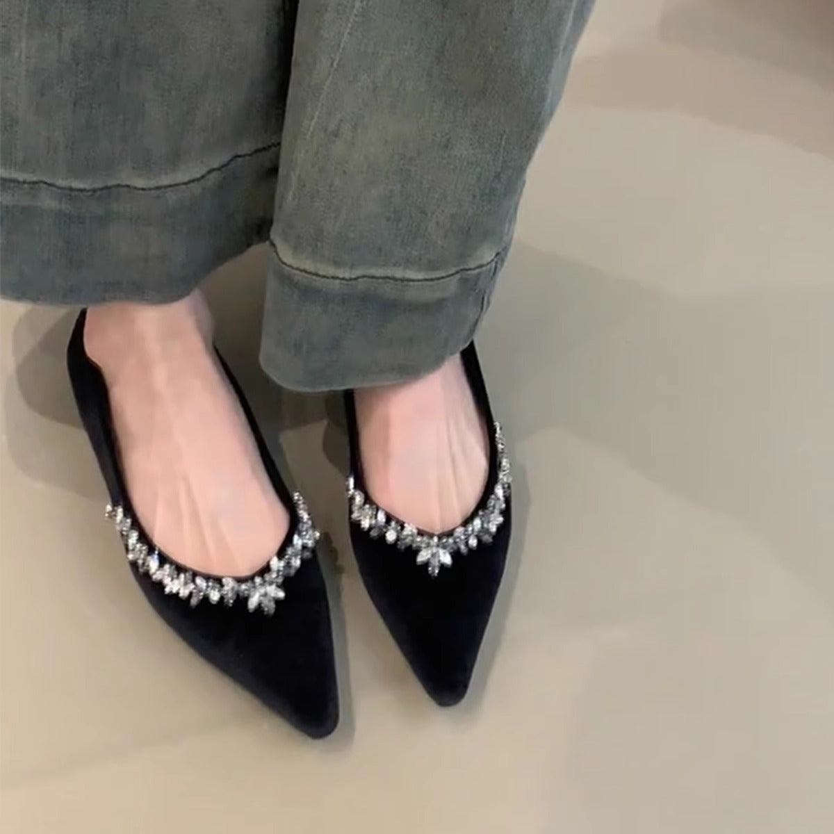 Damen Slipper Elegant Strass Schuhe Frauen