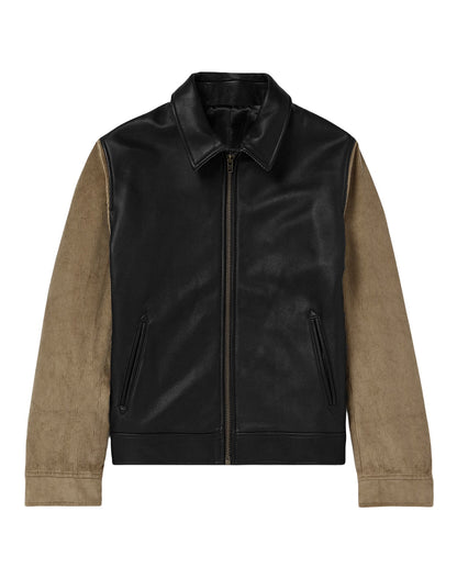 Herren Lederjacke Leder Schwarz mit Cord Ärmeln