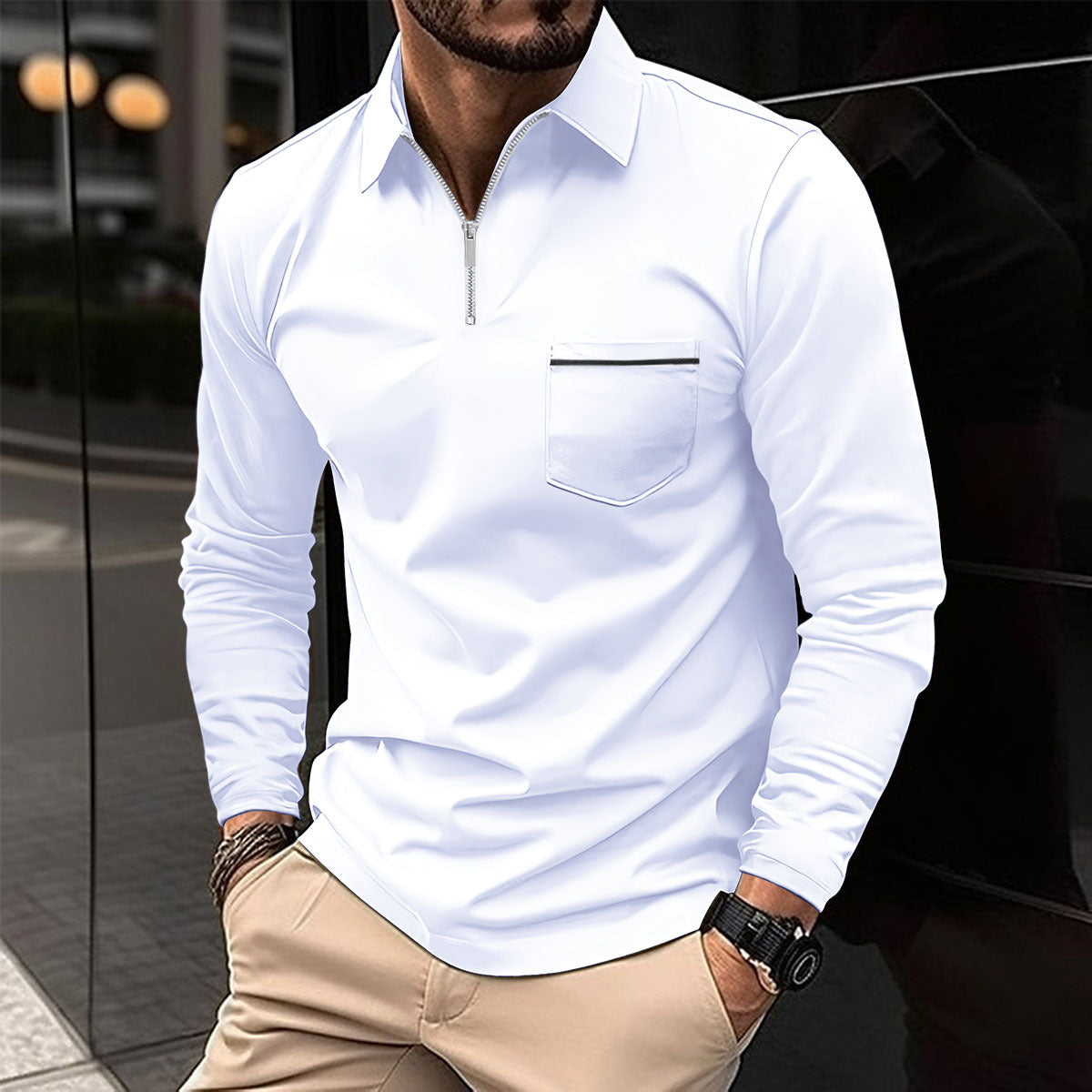 Herren Langarmshirt Modern mit Reißverschluss-details - BerlinGlamour
