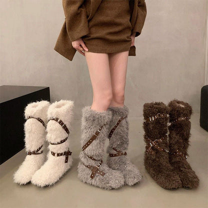 Damenstiefel Warm Kuschelig mit Schnallen Wintermode - BerlinGlamour