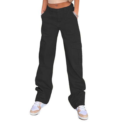 Damen Cargo-Hose Weite Bein mit Seitentaschen