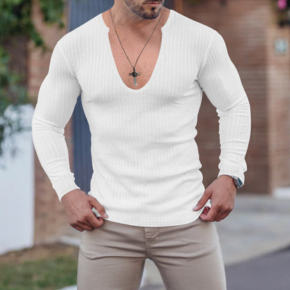 Herren Langarmshirt V-Ausschnitt Strukturiert Modern