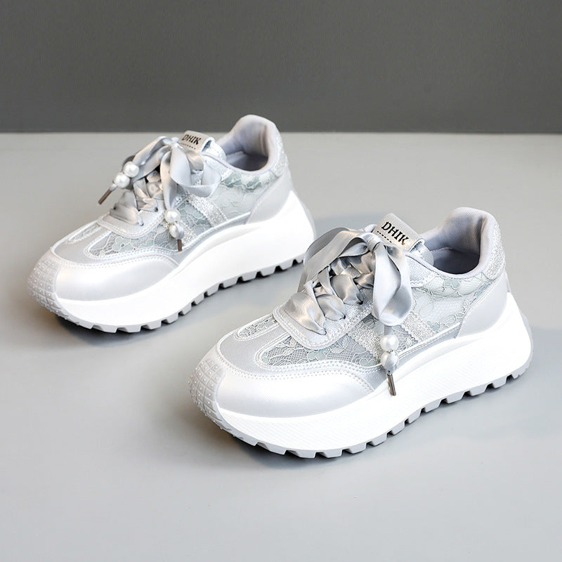 Damen Plateau Sneaker Gemustert Elegant Schnürsenkel