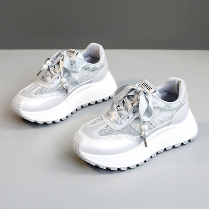 Damen Plateau Sneaker Gemustert Elegant Schnürsenkel