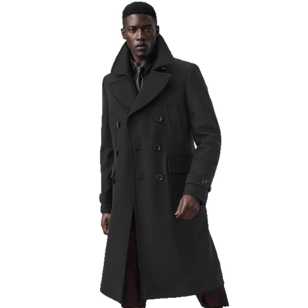 Herren Trenchcoat Eleganter Langschirm Mantel Mit Doppelter Knopfleiste