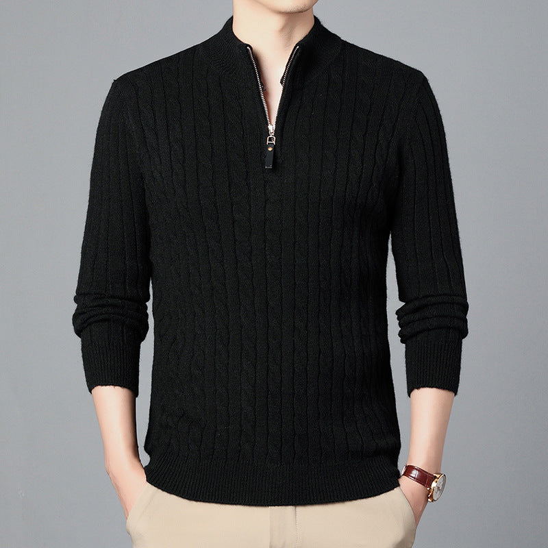 Strickpullover Herren Modern mit Reißverschluss und Struktur Details