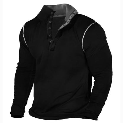 Herren Langarmshirt Weich Baumwolle Modern Knopfleiste