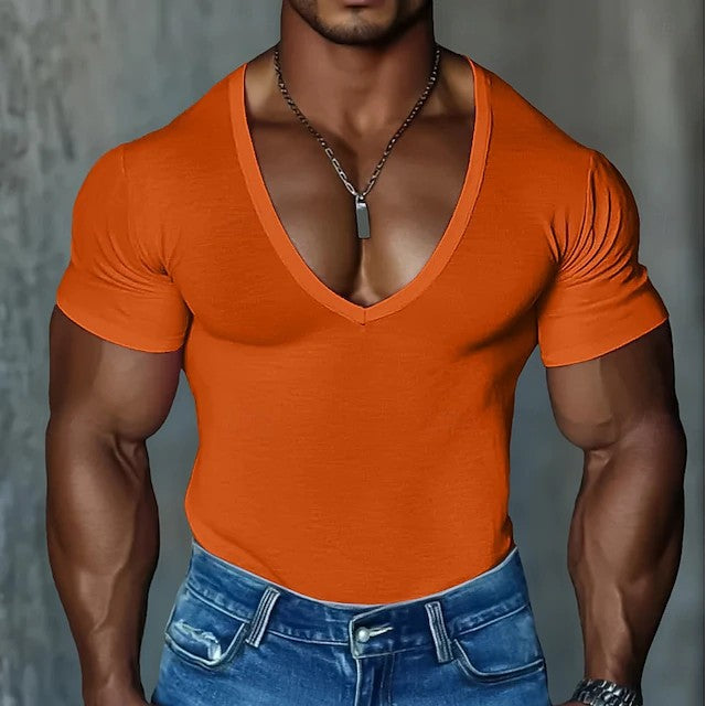 Herren T-Shirt V-Ausschnitt Figurbetont SlimFit Baumwolle Berlin