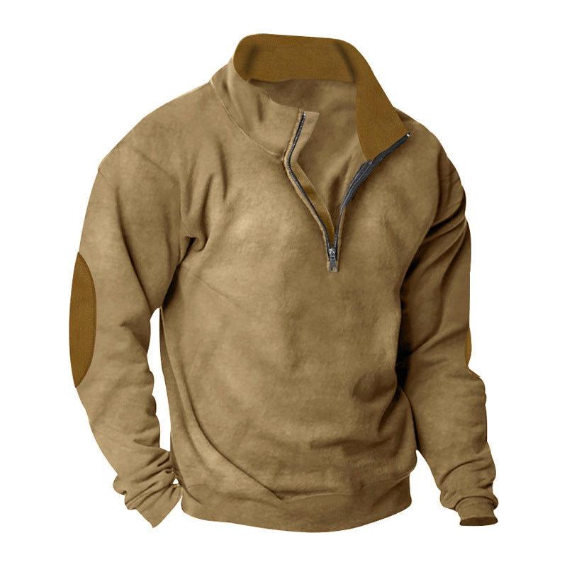 Herren Fleece Sweatshirt Stehkragen Kontrastärmel Modern