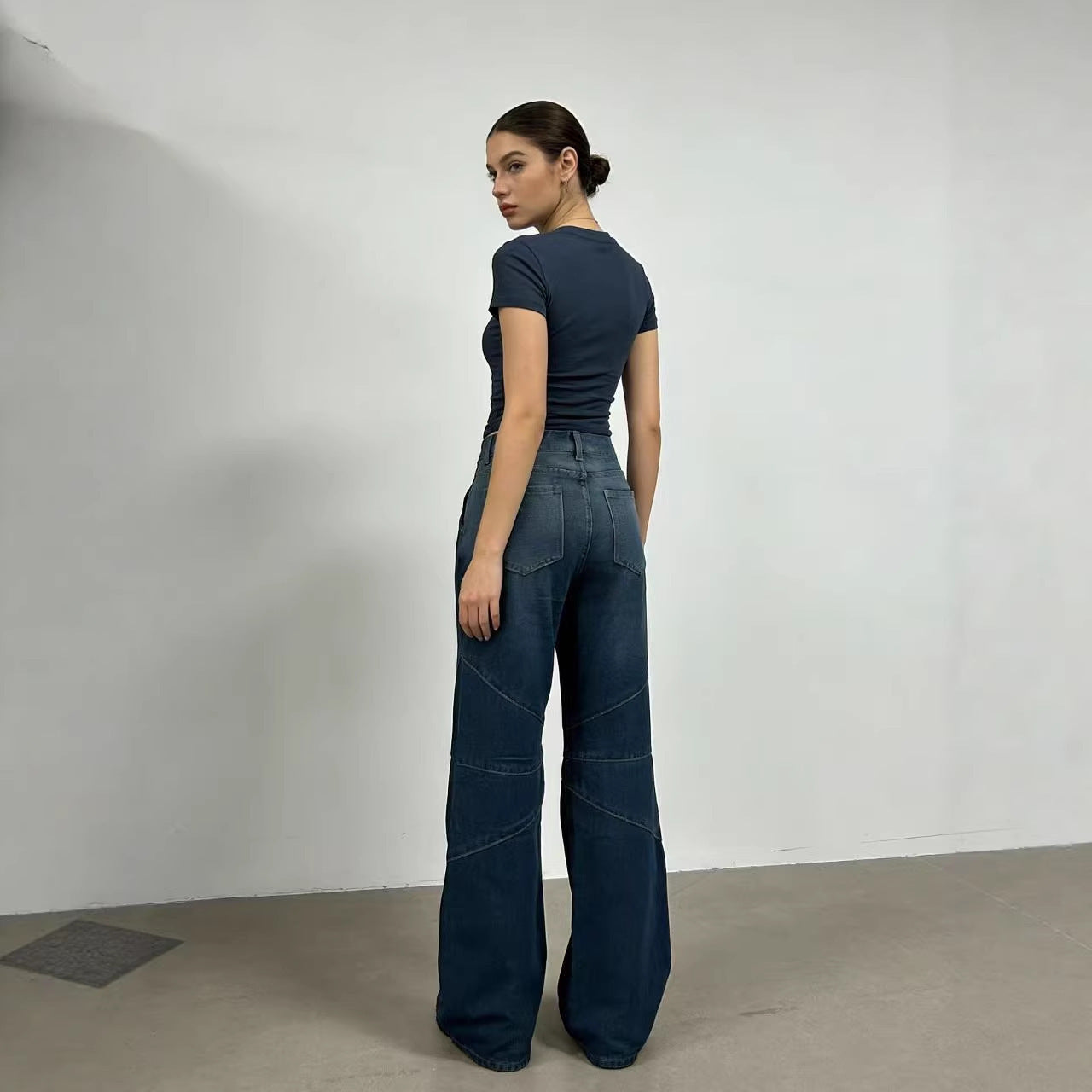 Damen Jeanshose Weite Bein Asymmetrisch Schnitt