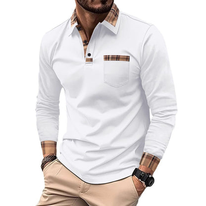 Herren Poloshirt Langarm Kariert Modern