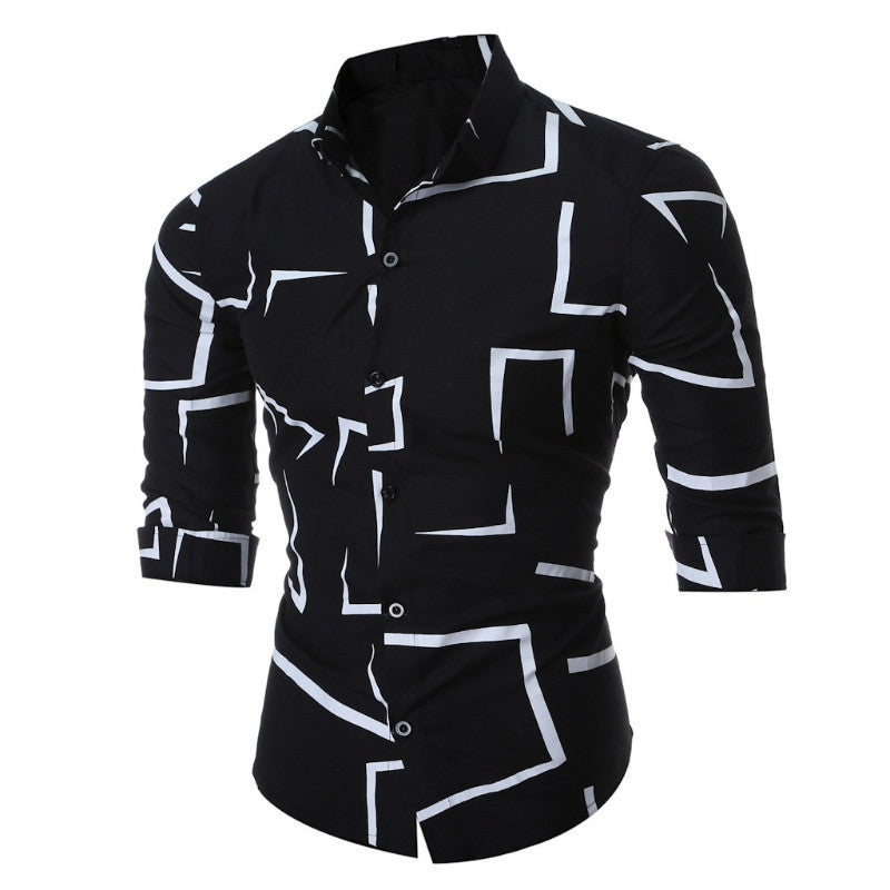 Herren Hemd Tailliert Modern Geometrisches Muster Slim Fit - BerlinGlamour