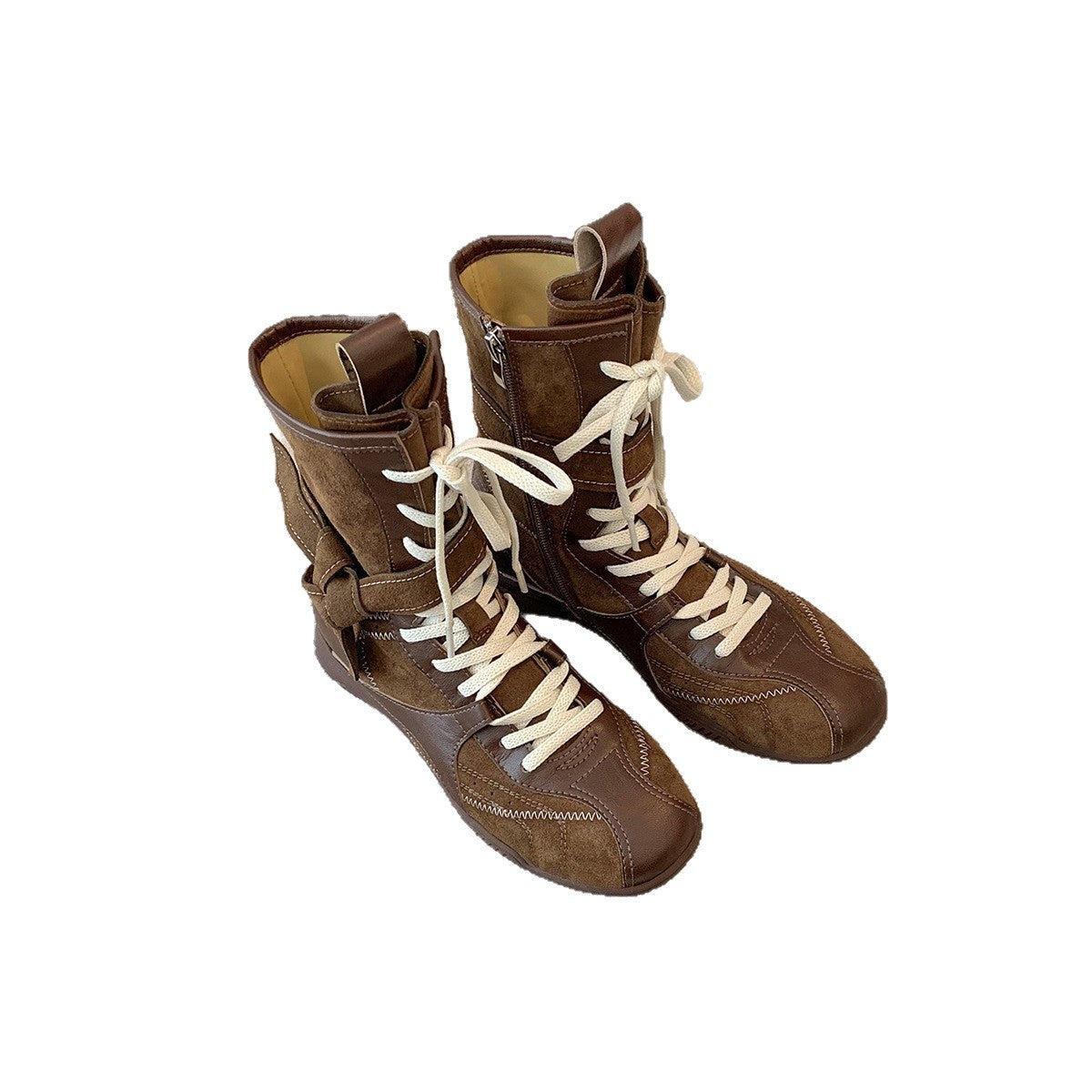 Damen Schnürstiefel Braun Stilisch Lederschuhe