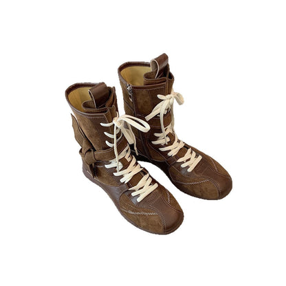 Damen Schnürstiefel Braun Stilisch Lederschuhe