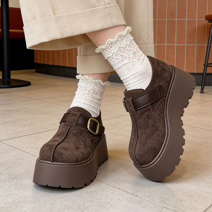 Damen Plateau-Schuhe Höhe Hoch Modisch Schnalle Schwarz