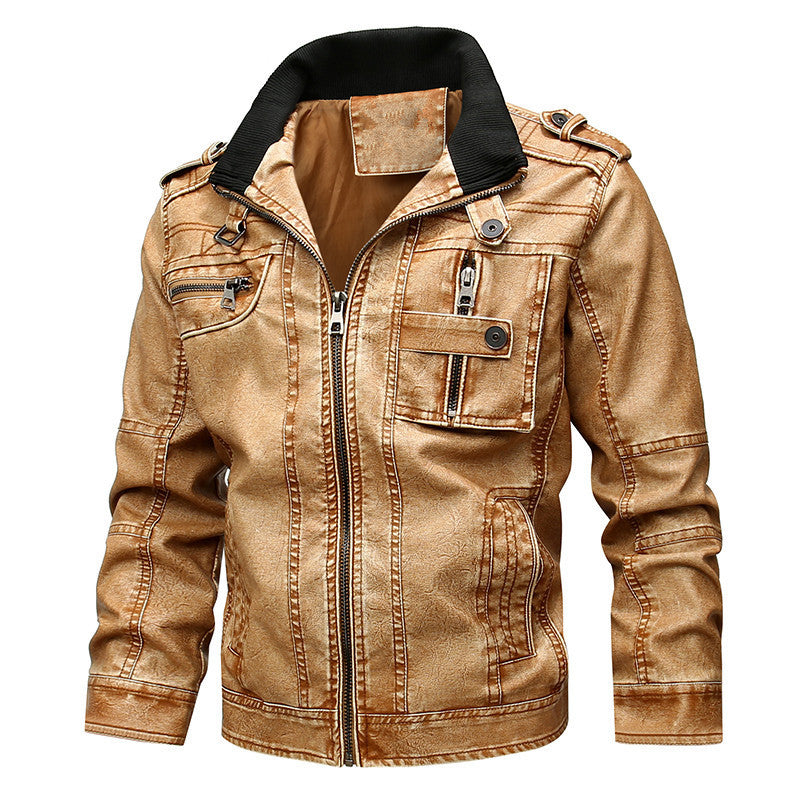 Herren Lederjacke Robust Militär Stil Schwarz