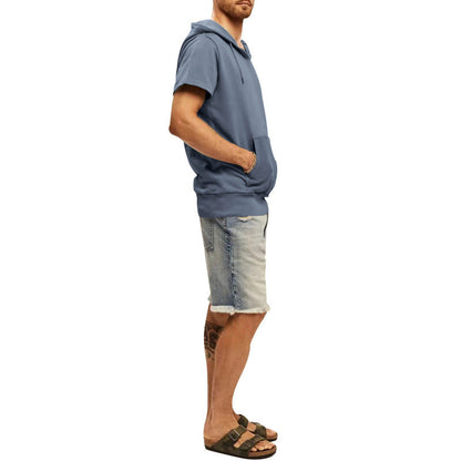 Herren Kapuzenpullover Kurzarm mit Kängurutasche Sportlich