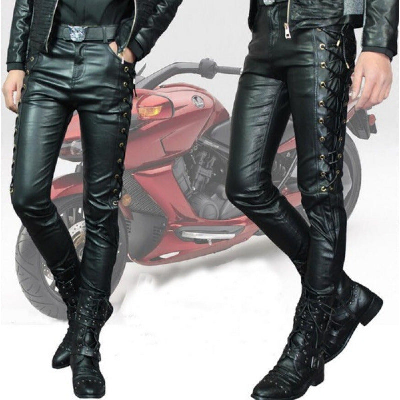 Lederhose Herren Schnürsenkel Schwarz Lederschlank - BerlinGlamour