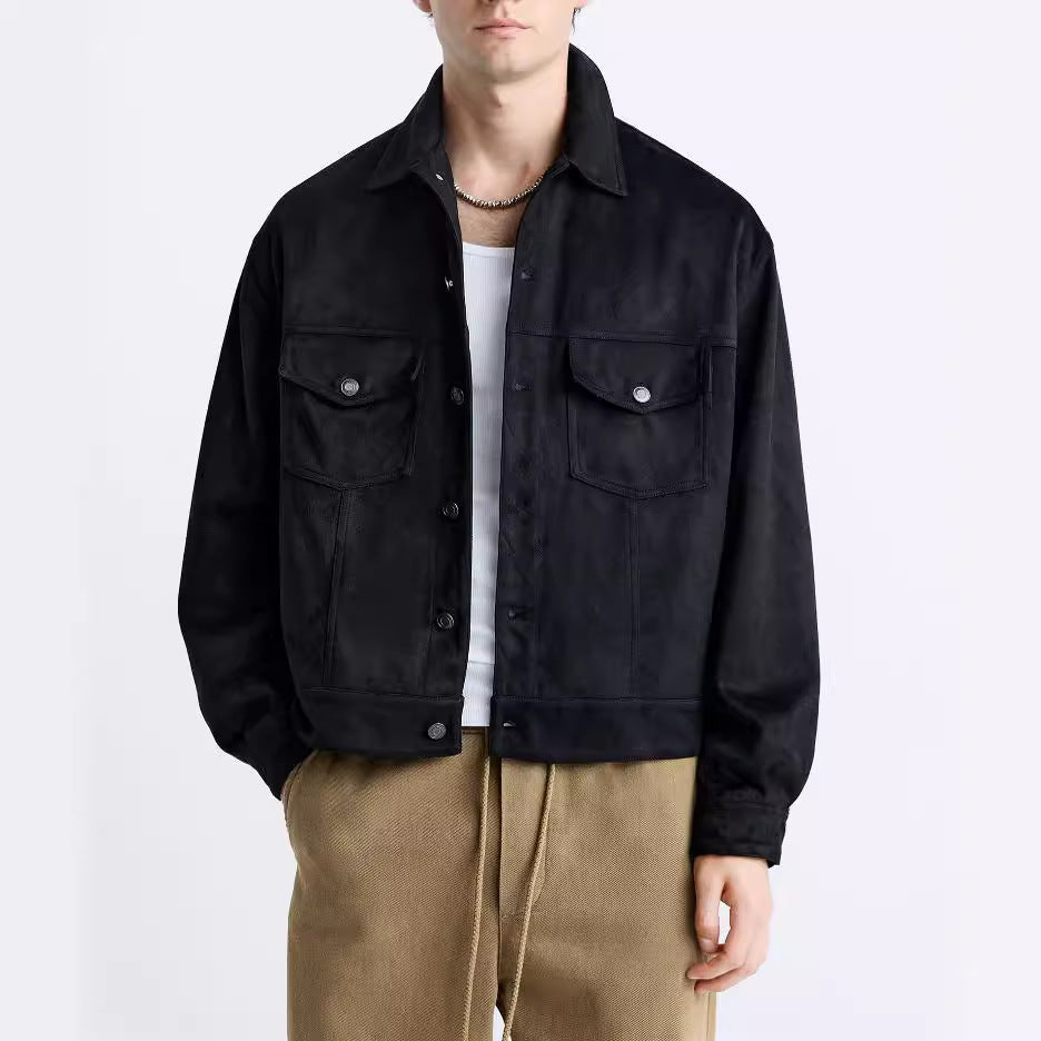 Herren Lederjacke Lässig Wildleder Modern Schnitt