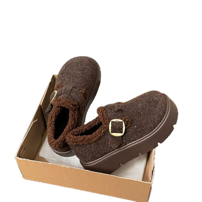 Damen Clogs Kuschelig Kunstfell Schnallenverschluss Modern