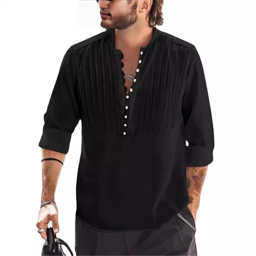 Herren Hemd Plissee Elegantes Button Down Design
