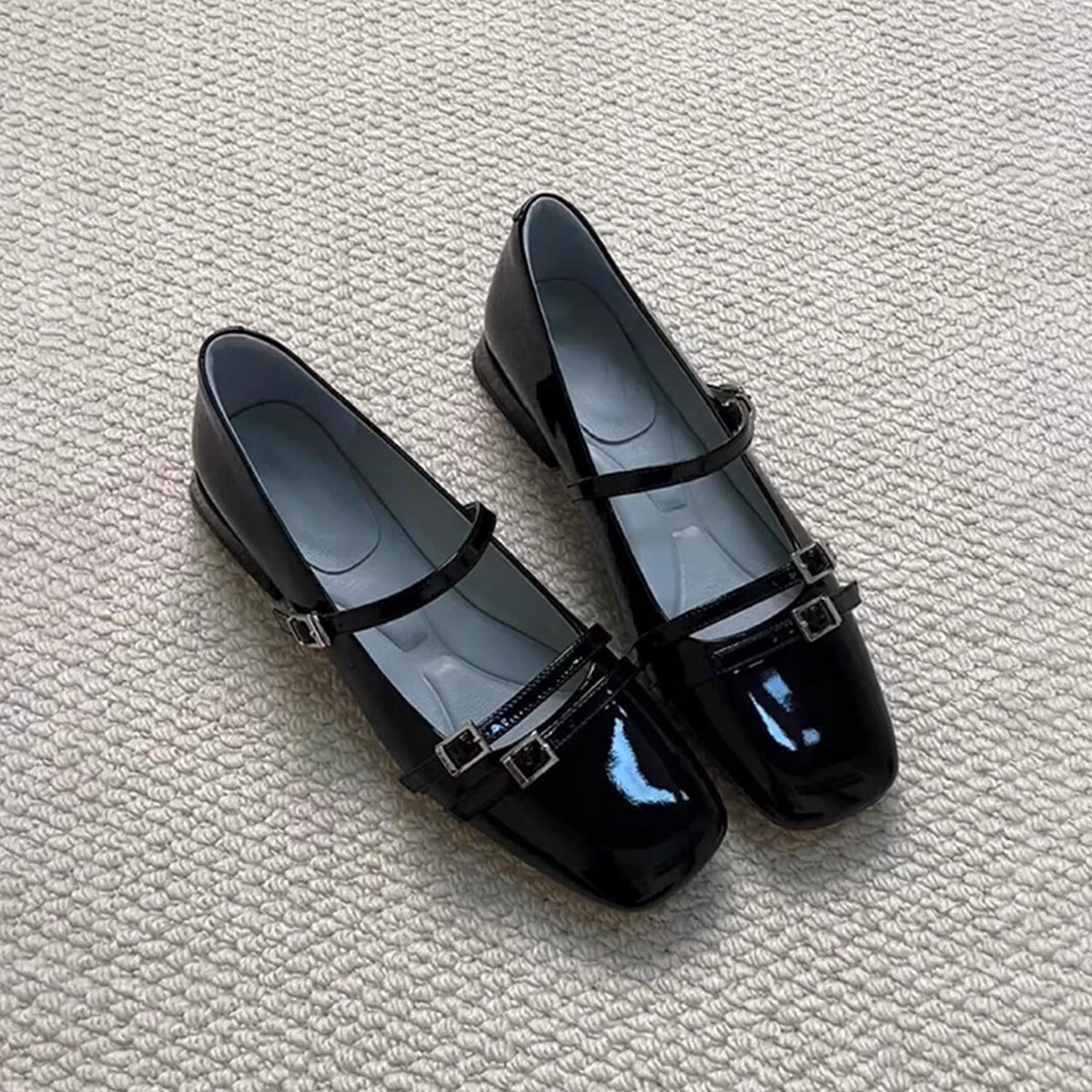 Damen Ballerinas Elegante Doppelriemen Schuhe Glänzend - BerlinGlamour