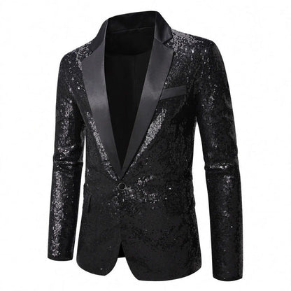 Herren Anzug Blazer Pailletten Glamour Schwarz