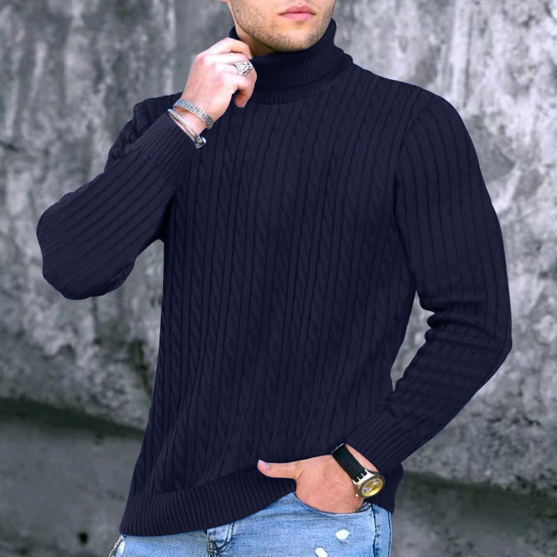 Herren Strickpullover Eleganter Stehkragen Zopfmuster Modern