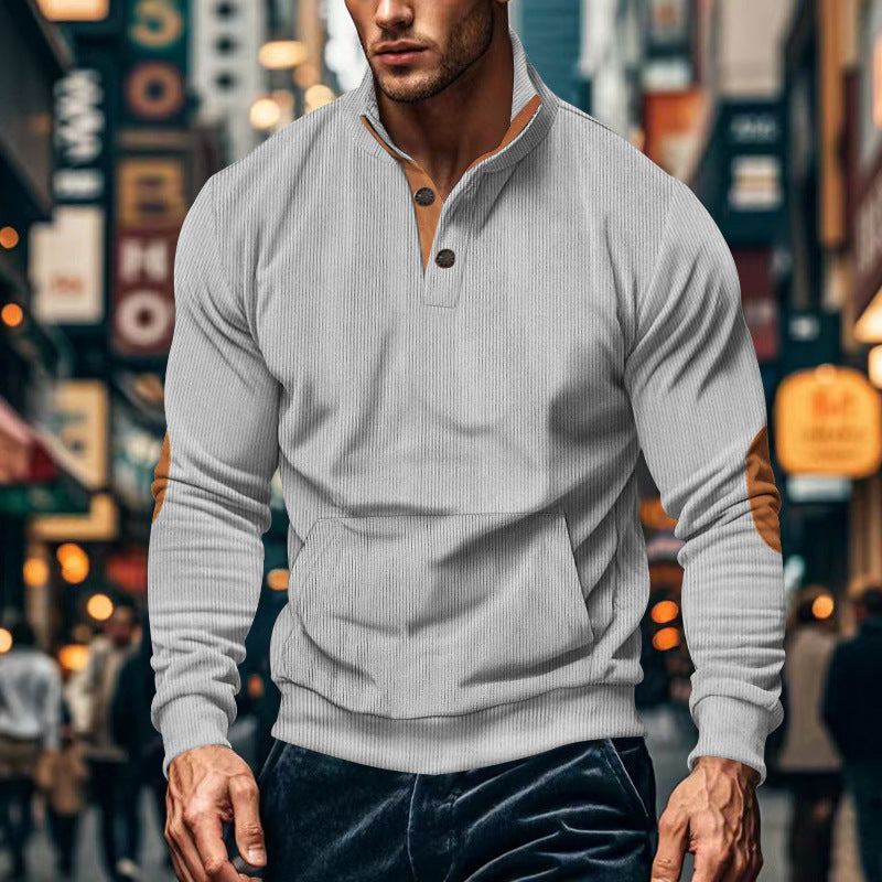 Herren Pullover Modern Stehkragen Knopfleiste Casual