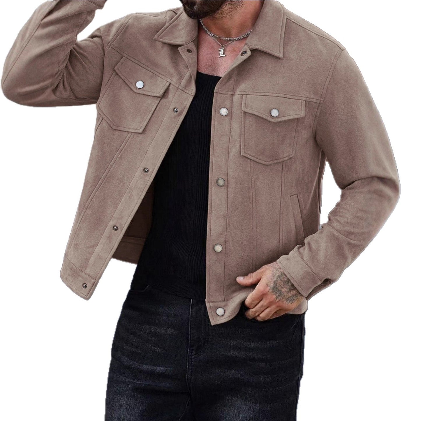 Herren Lederjacke Lässig Wildleder Schwarz Modern