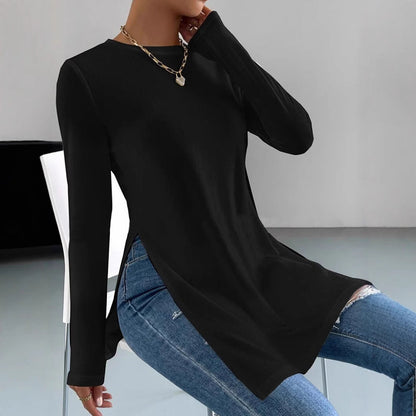 Damen Langarm Tunika mit Seitenschlitzen Elegant Modern