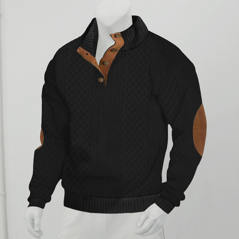 Herren Sweatshirt Strickmuster Leder Details Modern
