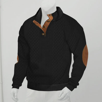 Herren Sweatshirt Strickmuster Leder Details Modern
