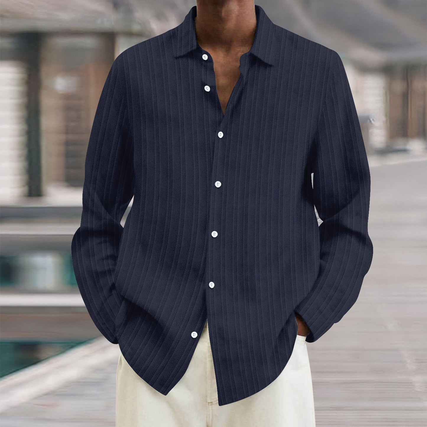 Herren Hemd Slim Fit Streifenmuster Lässig