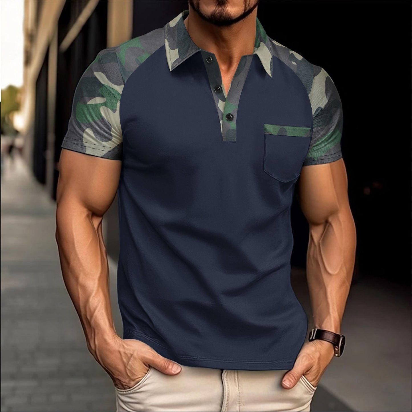 Herren Polohemd Camouflage Modern Streetwear Style
