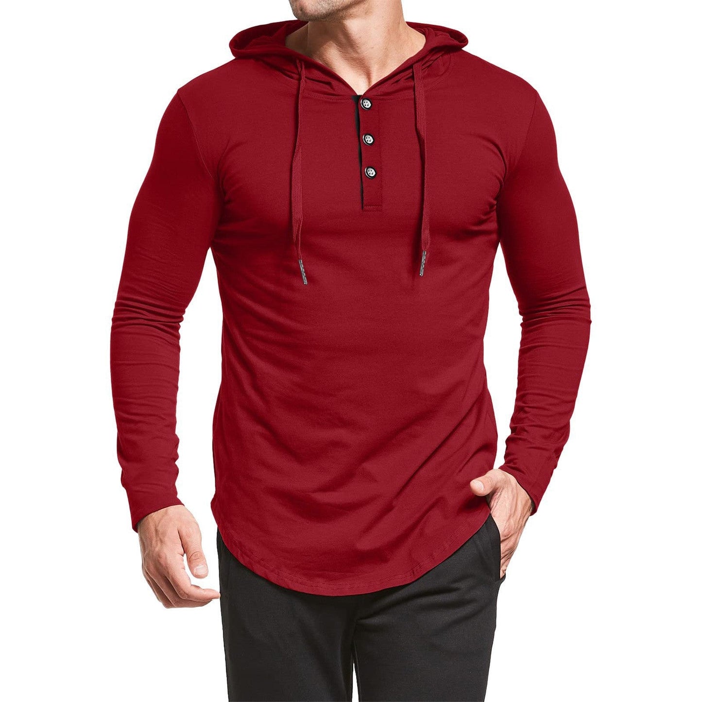 Herren Hoodie Langarm Modern Sportlich Mit Knöpfen