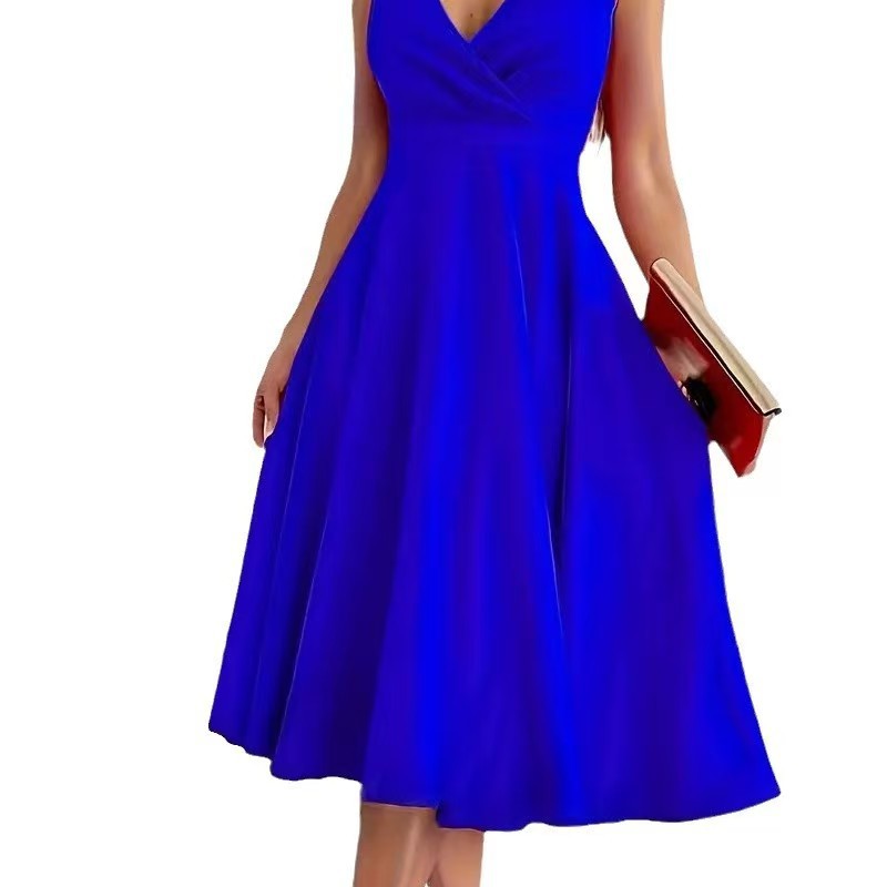 Damen Wickelkleid A-Linie Elegant V-Ausschnitt Schwarz