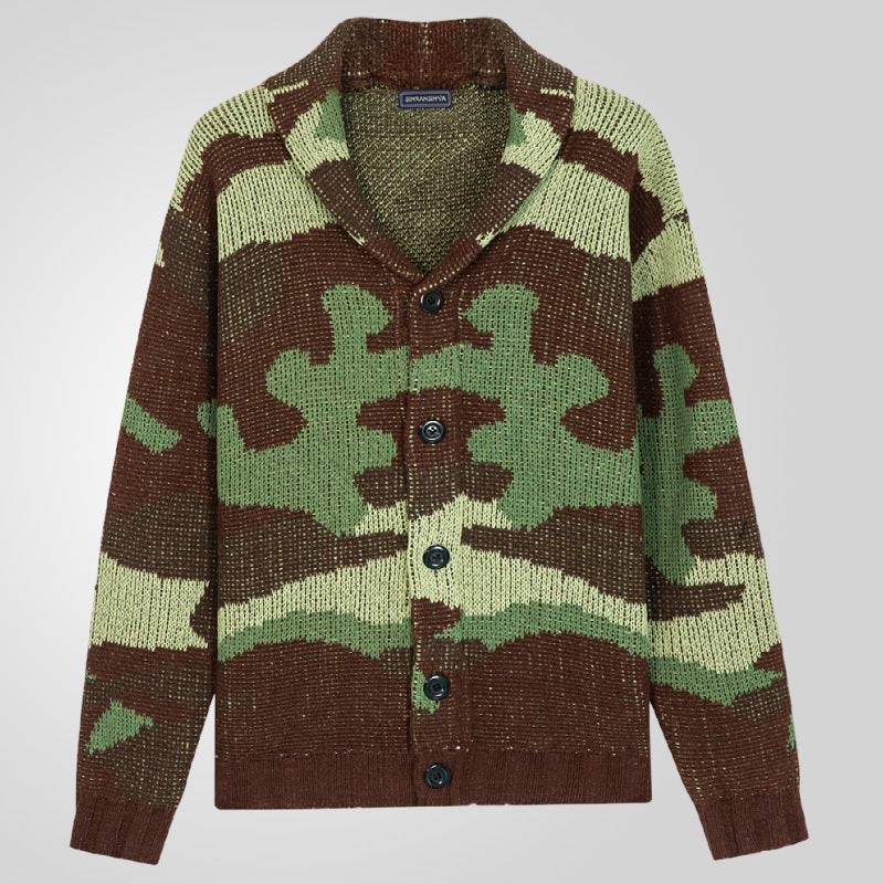 Herren Camouflage Jacke Hochkragen Strickjacke Modern - BerlinGlamour