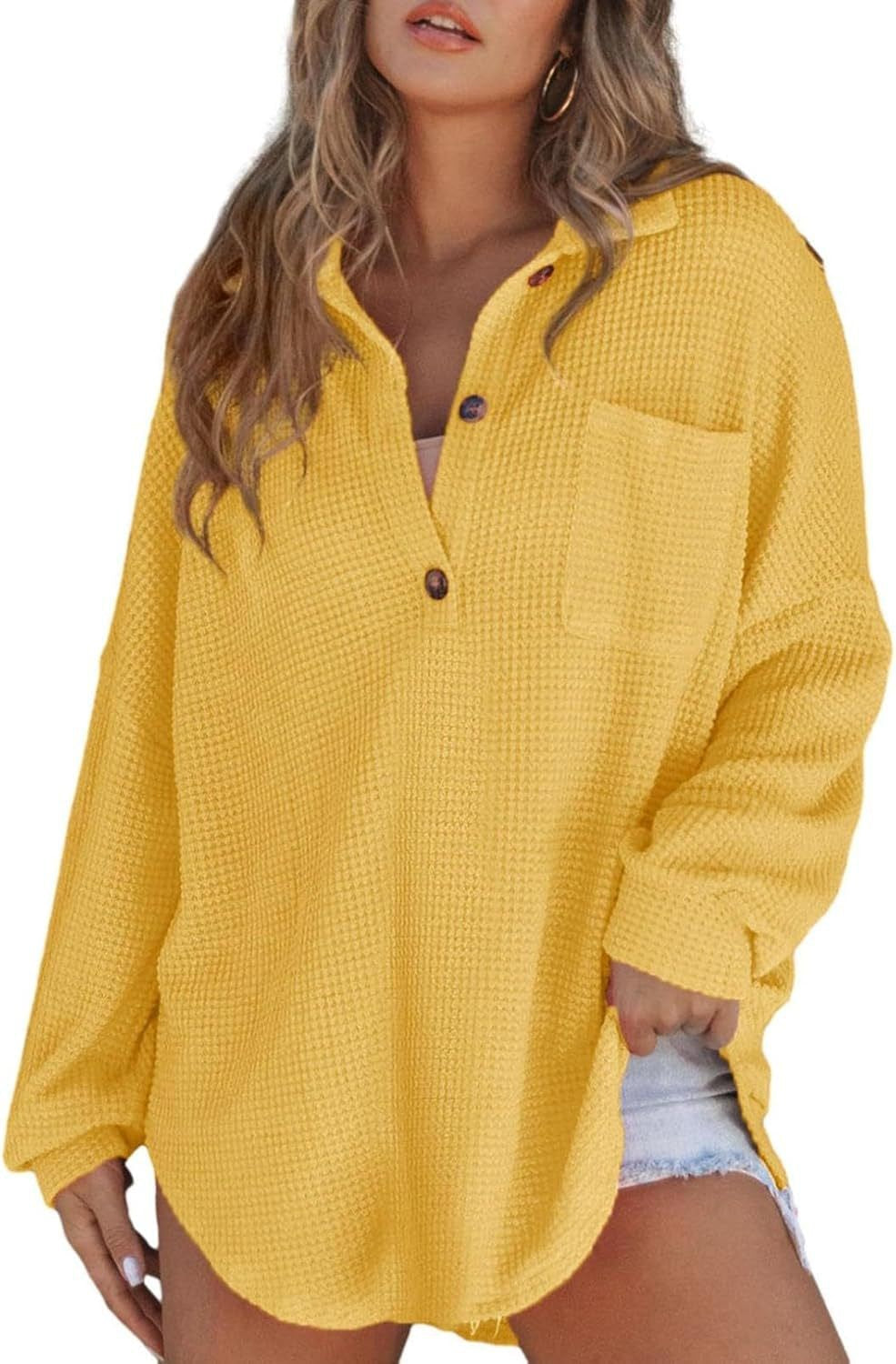 Damen Oversized Hemd aus Baumwoll mit Brusttasche und Knöpfen