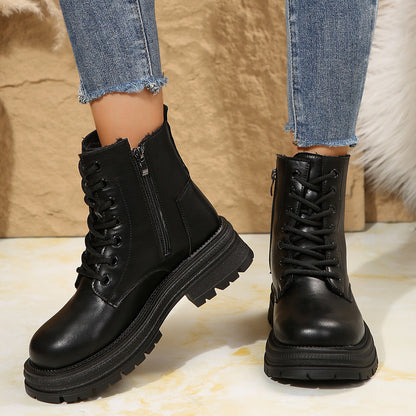 Damen Schnürboots Robust Reißverschluss Winterstiefel