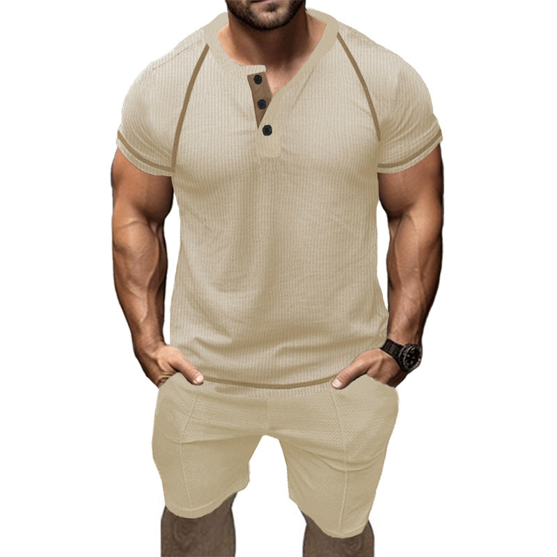 Herren Kurzarmshirt Modern Design Knopfdetail Schwarz