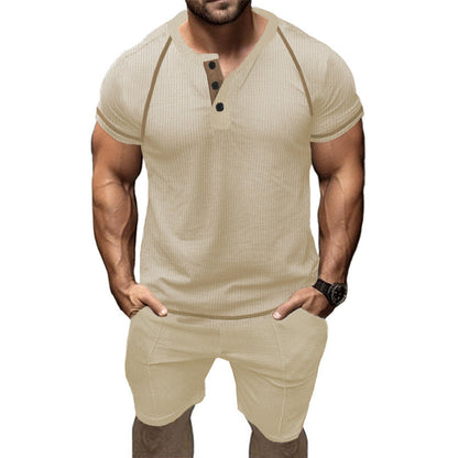 Herren Kurzarmshirt Modern Design Knopfdetail Schwarz